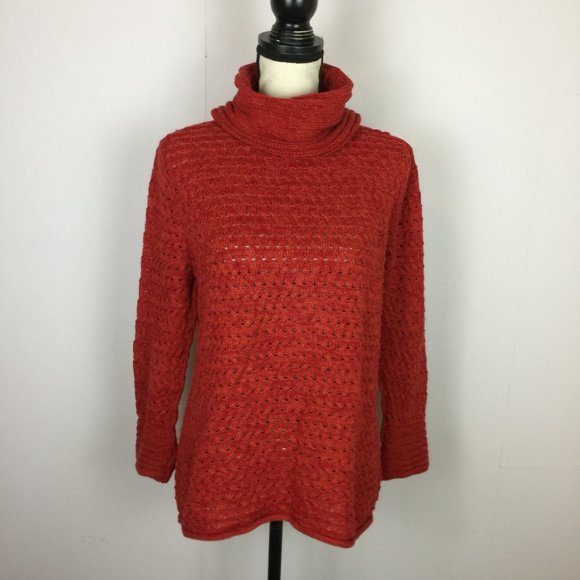 NOMADIC TRADERS Sweater Size S Womans Red Ramie Open Knit Turtleneck Pullover - Picture 1 of 15